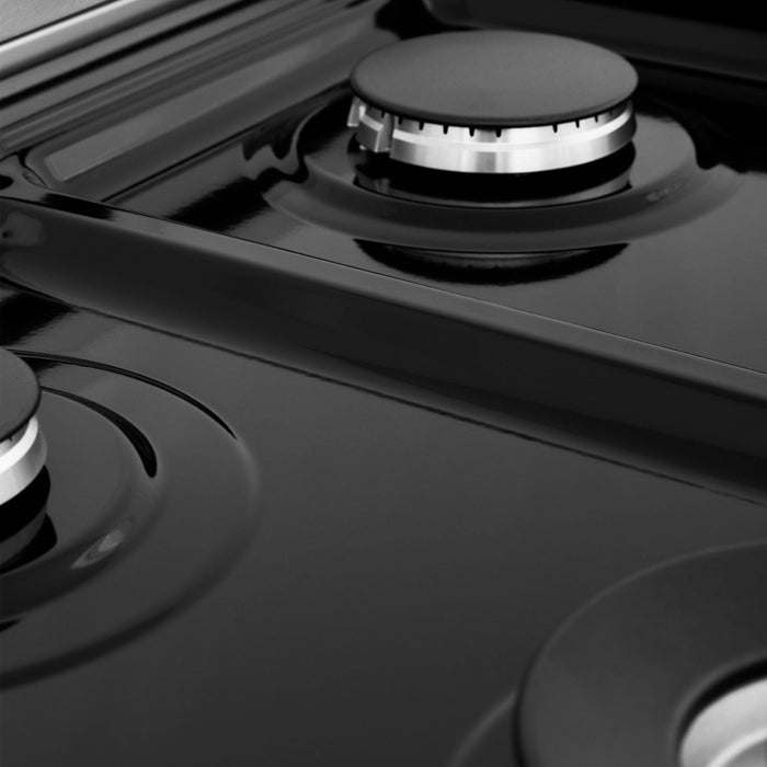 ZLINE 24" All Gas Range in DuraSnow® Stainless Steel and Black Matte Door, RGS-BLM-24