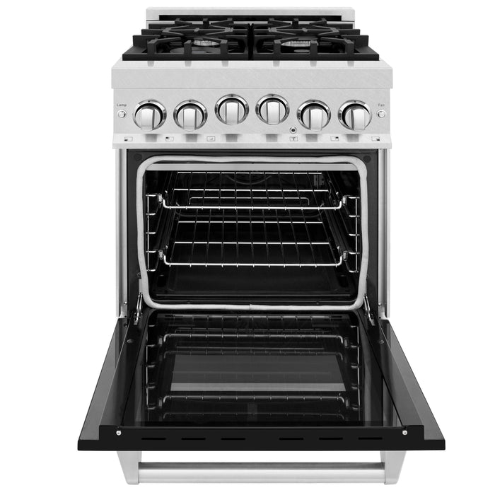 ZLINE 24" All Gas Range in DuraSnow® Stainless Steel and Black Matte Door, RGS-BLM-24