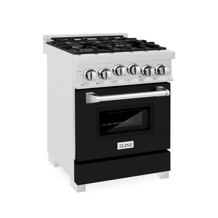 ZLINE 24" All Gas Range in DuraSnow® Stainless Steel and Black Matte Door, RGS-BLM-24