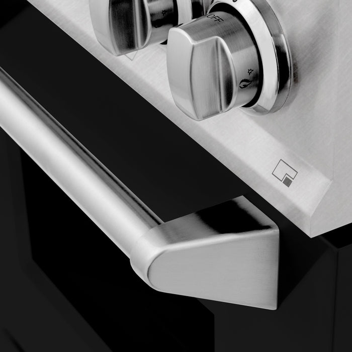 ZLINE 24" All Gas Range in DuraSnow® Stainless Steel and Black Matte Door, RGS-BLM-24