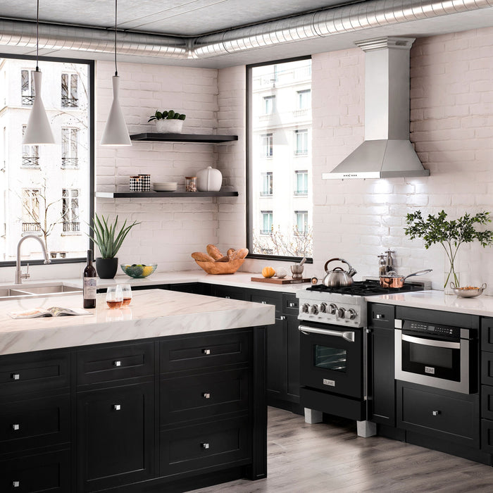 ZLINE 24" All Gas Range in DuraSnow® Stainless Steel and Black Matte Door, RGS-BLM-24