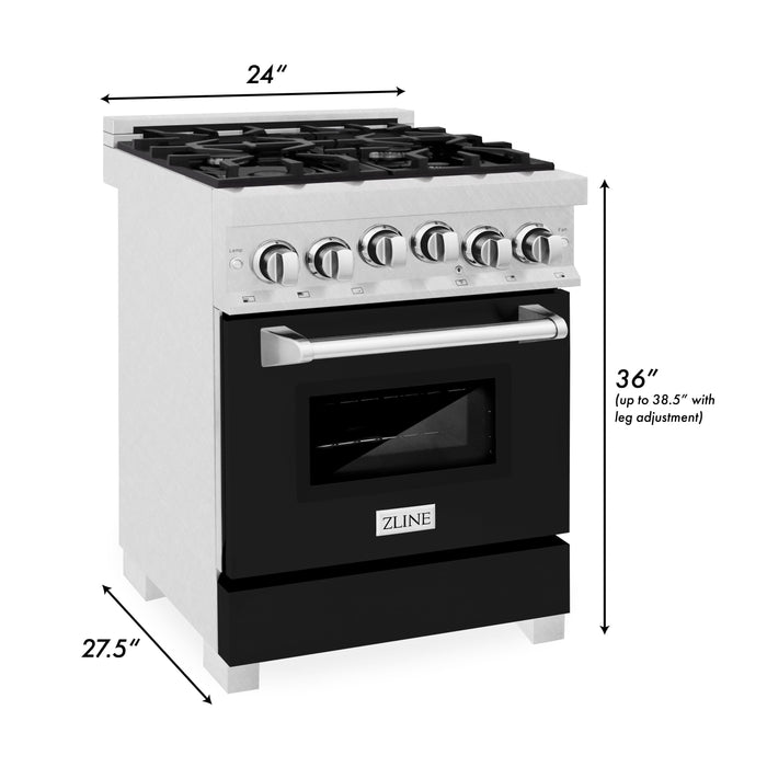 ZLINE 24" All Gas Range in DuraSnow® Stainless Steel and Black Matte Door, RGS-BLM-24
