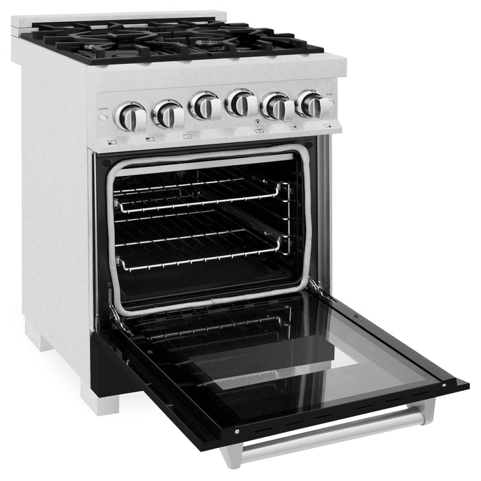 ZLINE 24" All Gas Range in DuraSnow® Stainless Steel and Black Matte Door, RGS-BLM-24