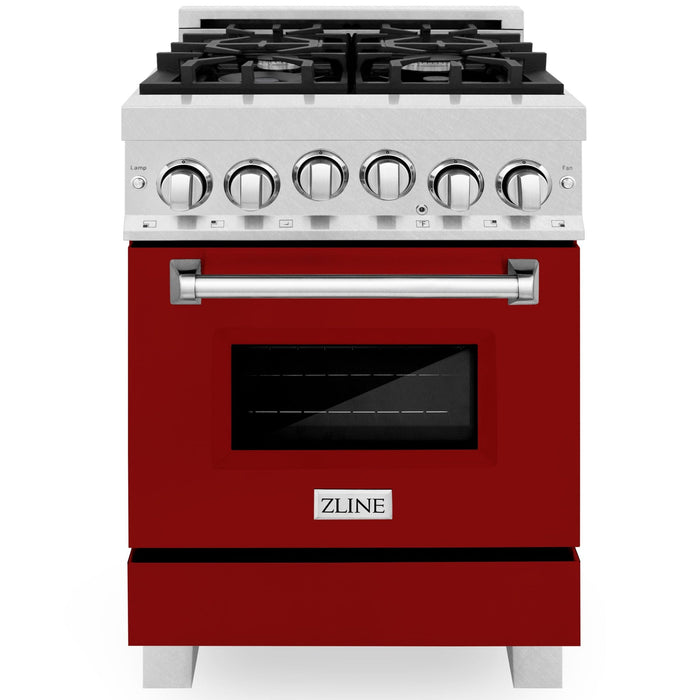 ZLINE 24" All Gas Range in DuraSnow® Stainless Steel and Red Gloss Door, RGS-RG-24