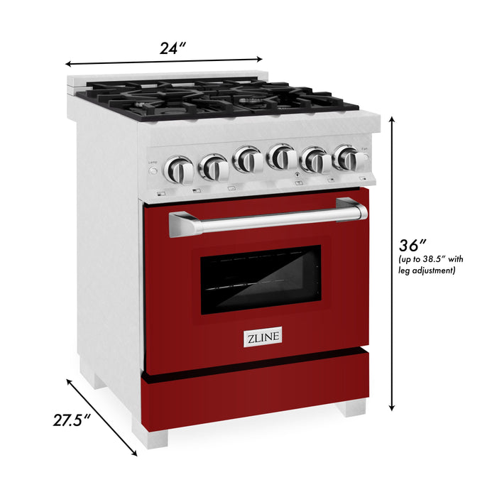 ZLINE 24" All Gas Range in DuraSnow® Stainless Steel and Red Gloss Door, RGS-RG-24