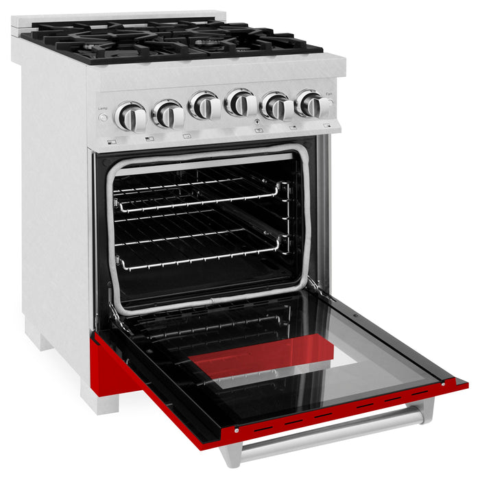 ZLINE 24" Professional All Gas Range in DuraSnow® Stainless Steel and Red Matte Door, RGS-RM-24