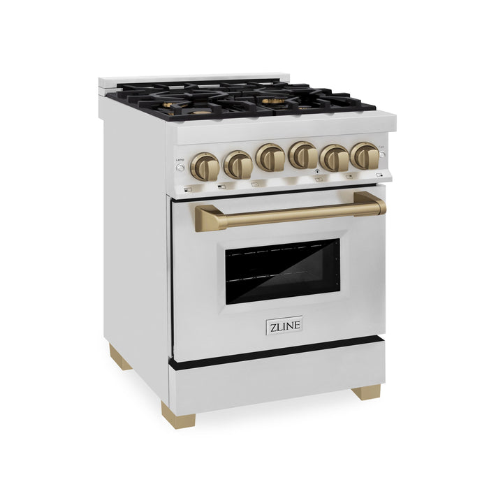 ZLINE 24" Autograph Edition All Gas Range in Stainless Steel with Champagne Bronze Accents, RGZ-24-CB