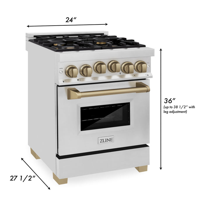 ZLINE 24" Autograph Edition All Gas Range in Stainless Steel with Champagne Bronze Accents, RGZ-24-CB