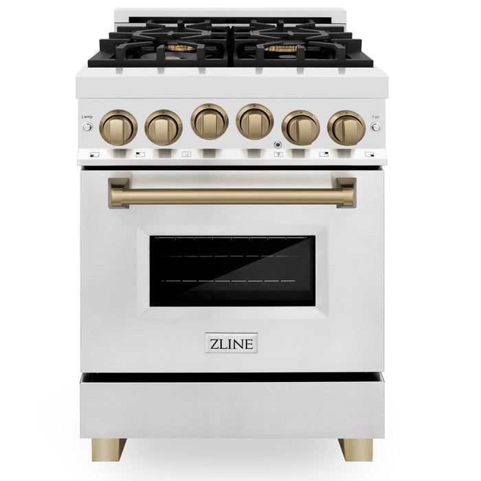 ZLINE 24" Autograph Edition All Gas Range in Stainless Steel with Champagne Bronze Accents, RGZ-24-CB