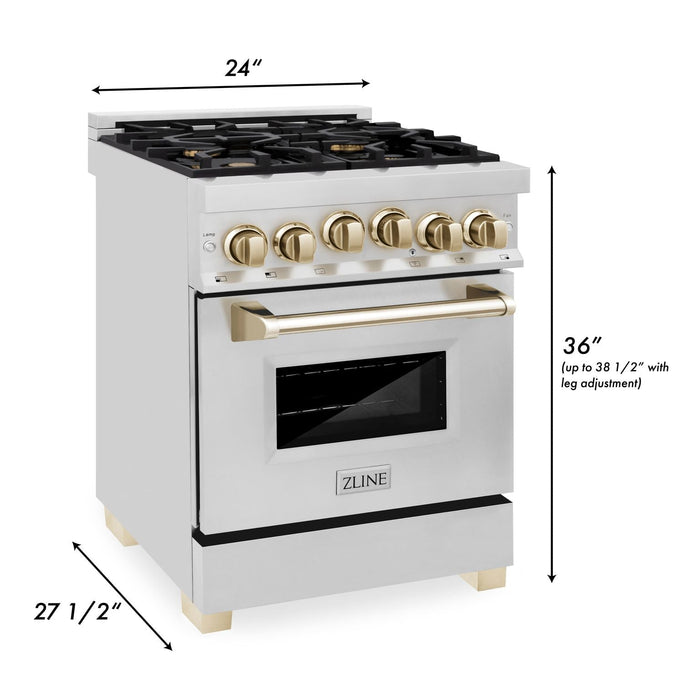 ZLINE 24" Autograph Edition All Gas Range in Stainless Steel with Gold Accents, RGZ-24-G