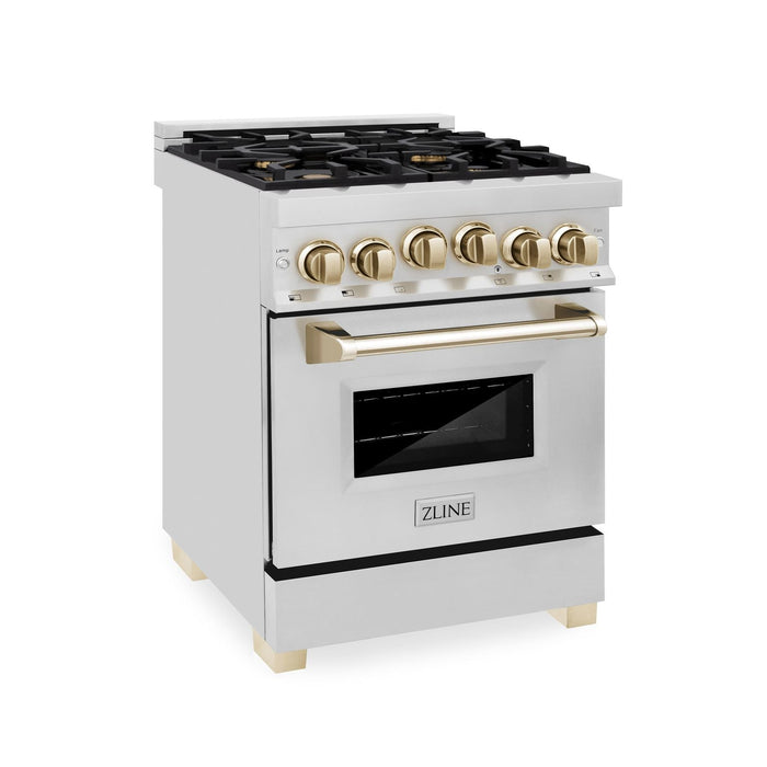 ZLINE 24" Autograph Edition All Gas Range in Stainless Steel with Gold Accents, RGZ-24-G