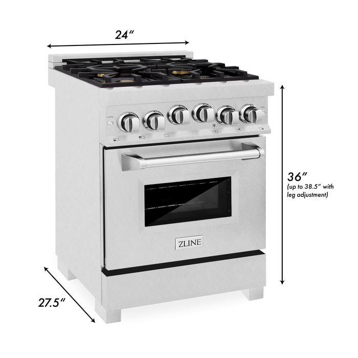 ZLINE 24" All Gas Range in DuraSnow® Stainless Steel Range with Brass Burners, RGS-SN-BR-24