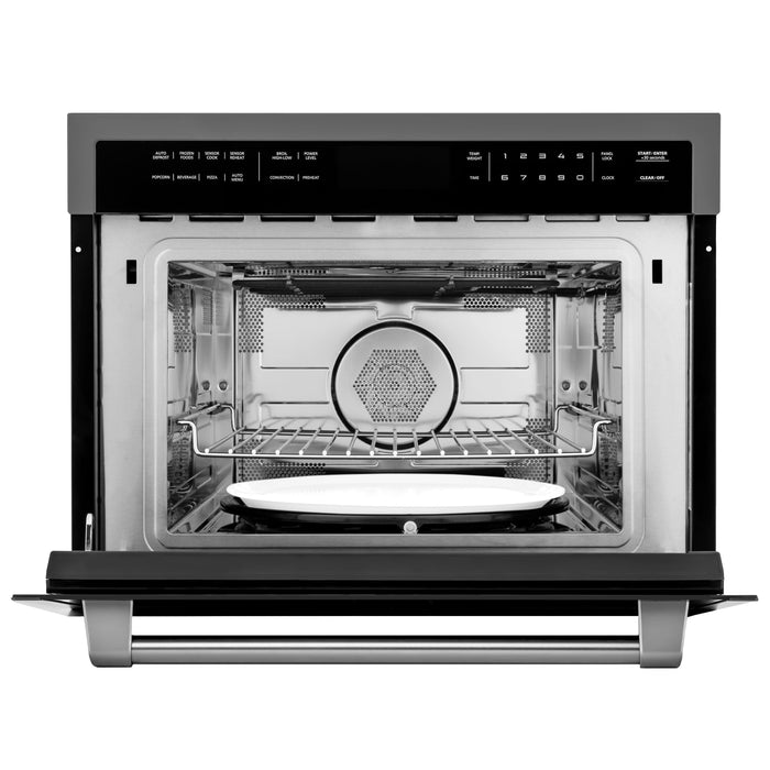 ZLINE Kitchen Appliance Package - 48 In. Gas Range with Brass Burners, Range Hood and Microwave Oven in Black Stainless Steel, 3KP-RGBRHMWO-48