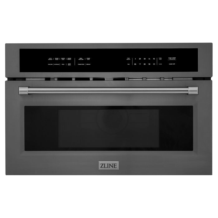 ZLINE 4-Piece Appliance Package - 36 In. Rangetop, Wall Oven, Refrigerator, and Microwave Oven in Black Stainless Steel, 4KPR-RTB36-MWAWS