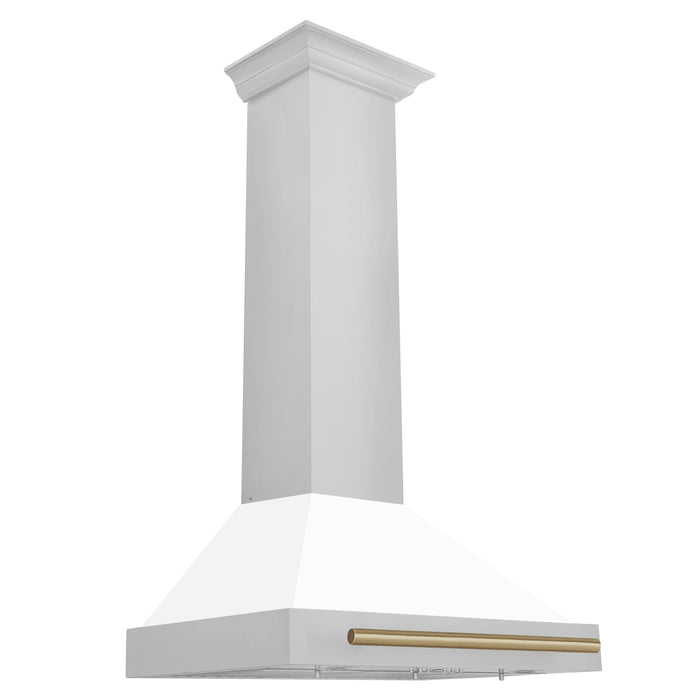 ZLINE 30" Autograph Edition Wall Mount Range Hood in Stainless Steel with White Matte Shell and Champagne Bronze Accents, KB4STZ-WM30-CB