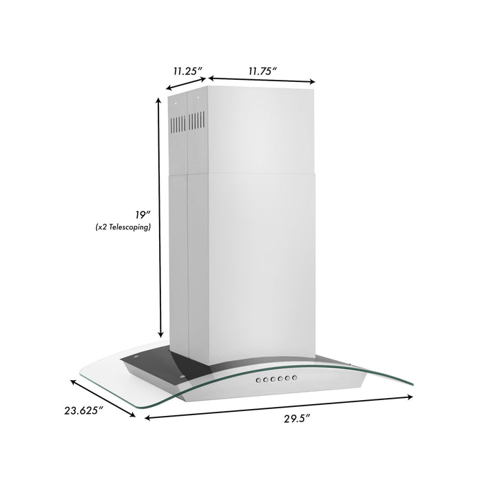 ZLINE 30" Alpine Series Convertible Island Mount Range Hood in Stainless Steel & Glass, ALP70IS-30