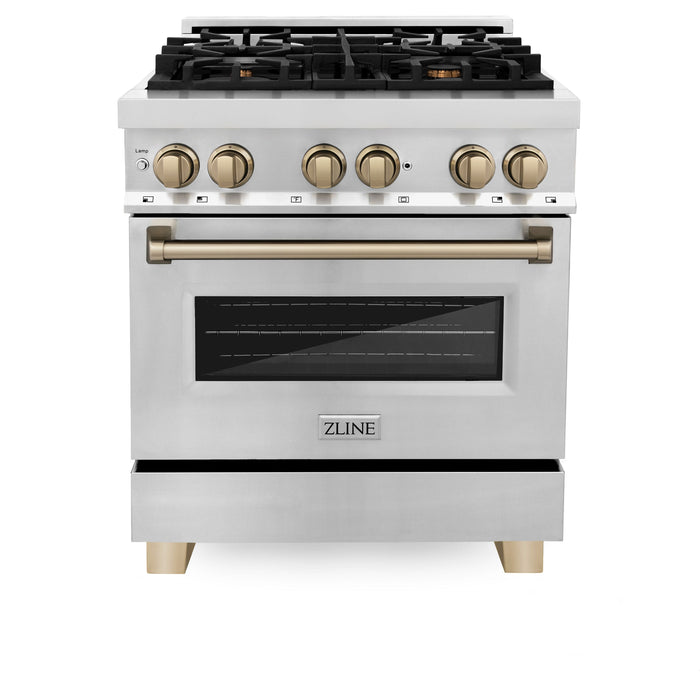 ZLINE 30" Autograph Edition Dual Fuel Range in Stainless Steel with Champagne Bronze Accents, RAZ-30-CB