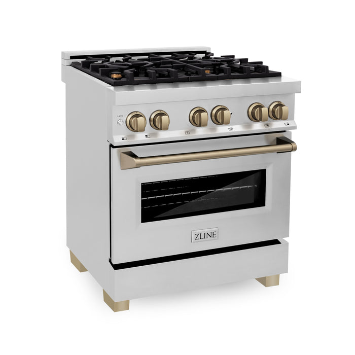 ZLINE 30" Autograph Edition Dual Fuel Range in Stainless Steel with Champagne Bronze Accents, RAZ-30-CB