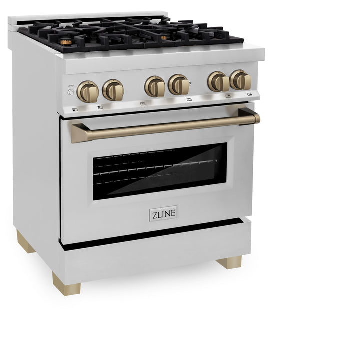 ZLINE 30" Autograph Edition Dual Fuel Range in Stainless Steel with Champagne Bronze Accents, RAZ-30-CB