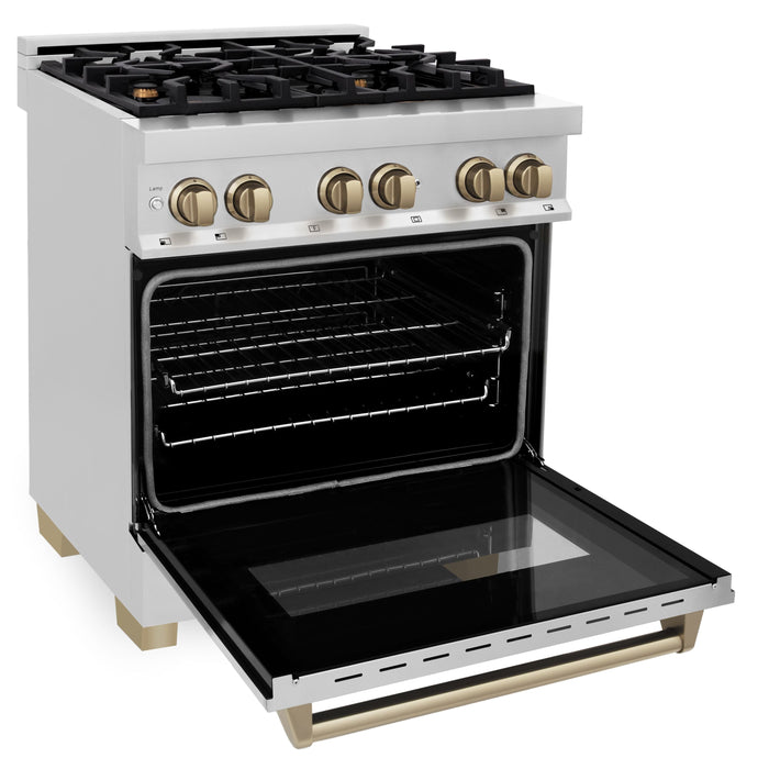 ZLINE 30" Autograph Edition Dual Fuel Range in Stainless Steel with Champagne Bronze Accents, RAZ-30-CB