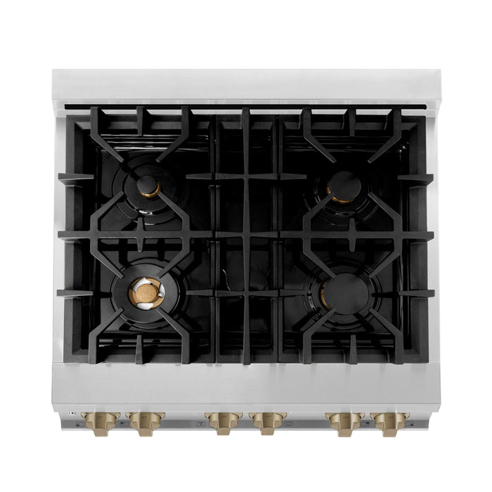 ZLINE 30" Autograph Edition Dual Fuel Range in Stainless Steel with Champagne Bronze Accents, RAZ-30-CB