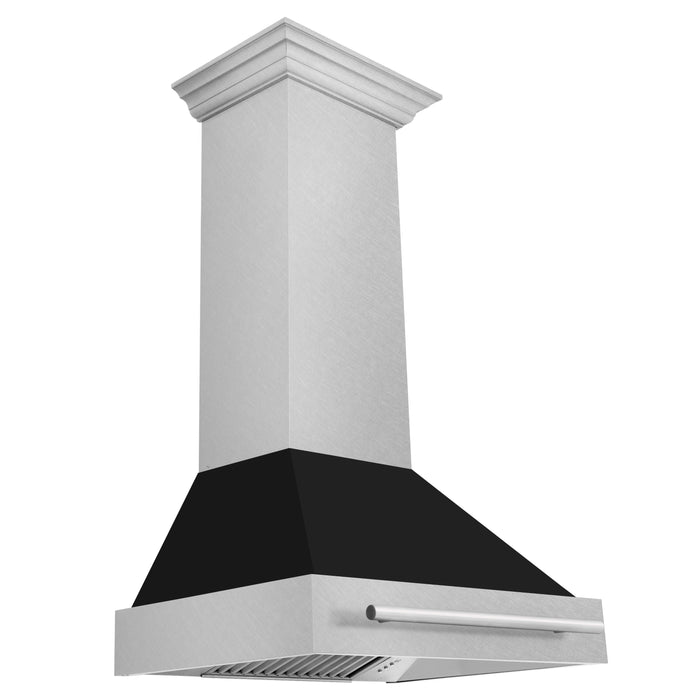 ZLINE 30" Wall Mount Range Hood in DuraSnow® Stainless Steel with Black Matte Shell and Stainless Steel Handle, 8654SNX-BLM-30