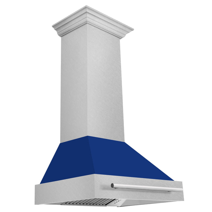 ZLINE 30" Wall Mount Range Hood in DuraSnow® Stainless Steel with Blue Gloss Shell, 8654SNX-BG-30