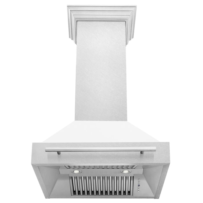 ZLINE 30" Wall Mount Range Hood in DuraSnow® Stainless Steel with White Matte Shell & Stainless Steel Handle, 8654SNX-WM-30