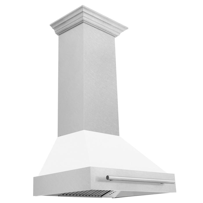 ZLINE 30" Wall Mount Range Hood in DuraSnow® Stainless Steel with White Matte Shell & Stainless Steel Handle, 8654SNX-WM-30