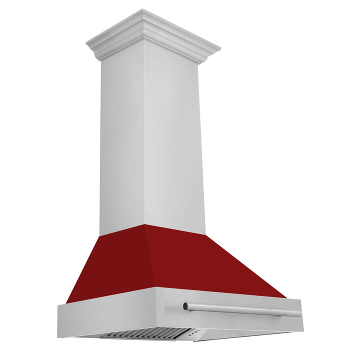 ZLINE 30" Wall Mount Range Hood in Stainless Steel with Red Gloss Shell and Stainless Steel Handle, 8654STX-RG-30