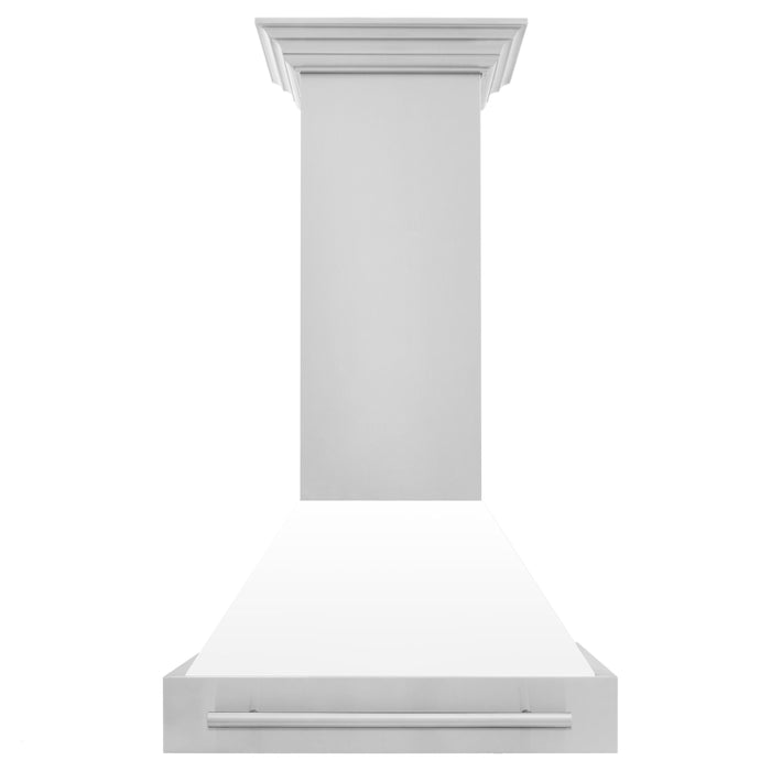 ZLINE 30" Wall Mount Range Hood in Stainless Steel with White Matte Shell & Stainless Steel Handle, 8654STX-WM-30