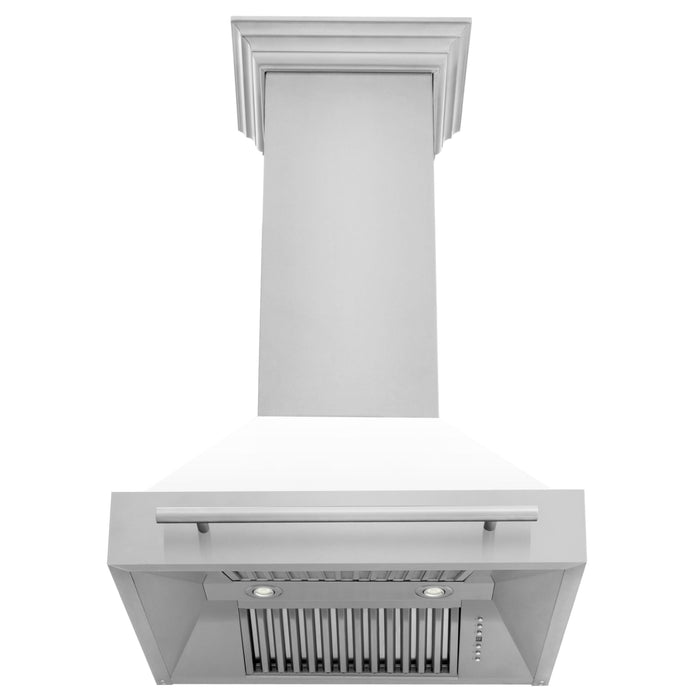 ZLINE 30" Wall Mount Range Hood in Stainless Steel with White Matte Shell & Stainless Steel Handle, 8654STX-WM-30