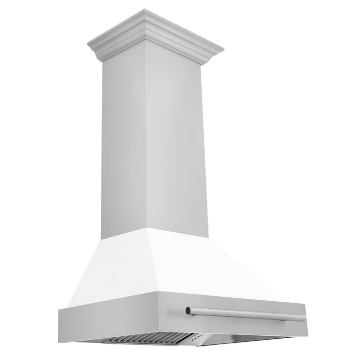 ZLINE 30" Wall Mount Range Hood in Stainless Steel with White Matte Shell & Stainless Steel Handle, 8654STX-WM-30