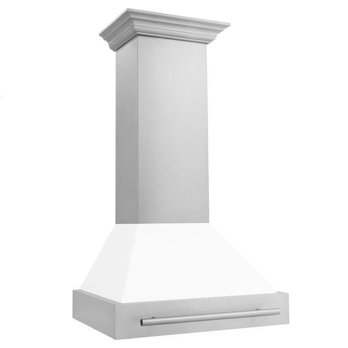 ZLINE 30" Wall Mount Range Hood in Stainless Steel with White Matte Shell & Stainless Steel Handle, 8654STX-WM-30