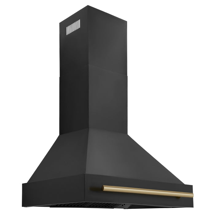 ZLINE 30" Autograph Edition Wall Mount Range Hood in Black Stainless Steel with Champagne Bronze Handle, BS655Z-30-CB