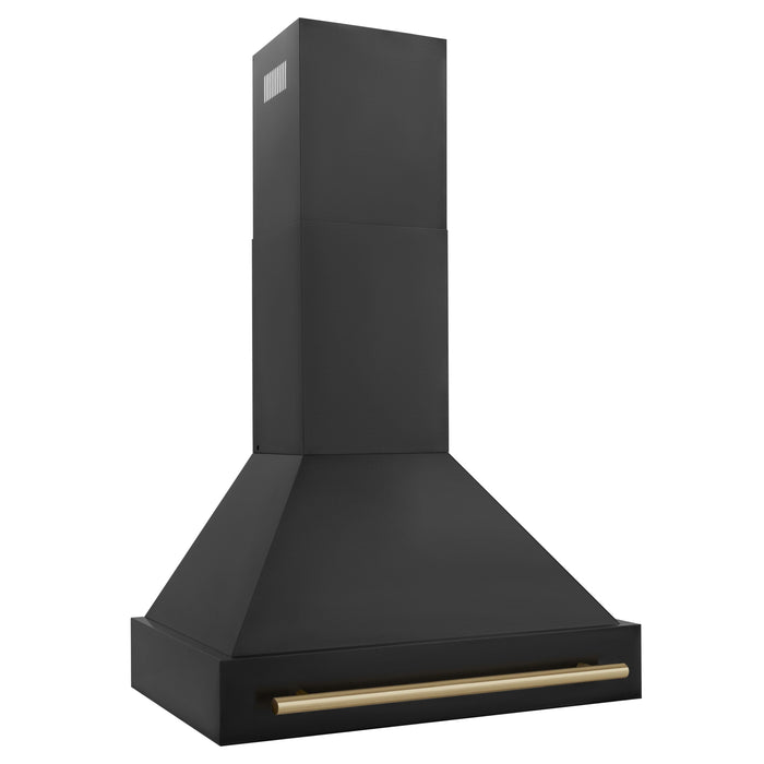 ZLINE 30" Autograph Edition Wall Mount Range Hood in Black Stainless Steel with Champagne Bronze Handle, BS655Z-30-CB