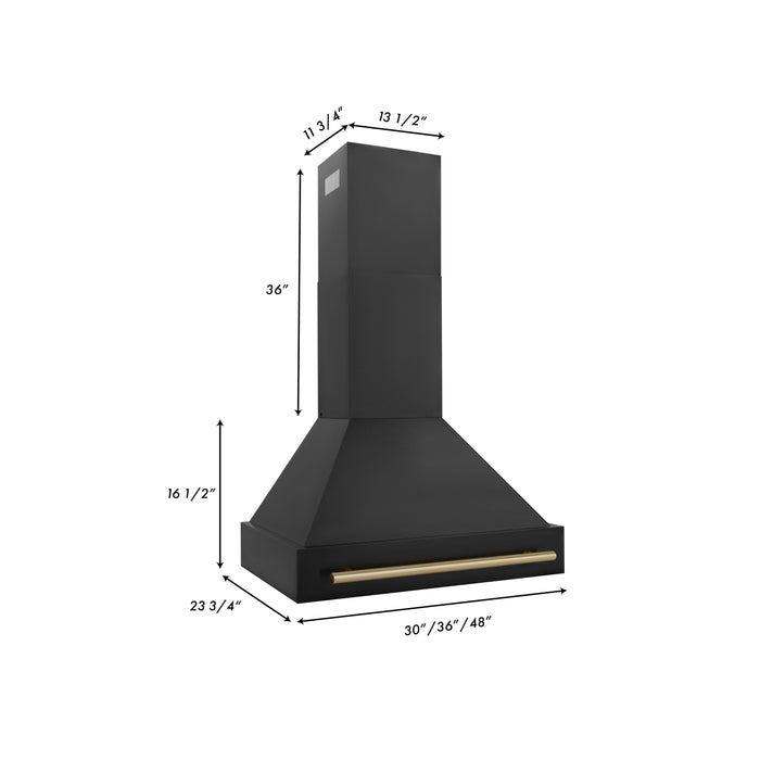 ZLINE 30" Autograph Edition Wall Mount Range Hood in Black Stainless Steel with Champagne Bronze Handle, BS655Z-30-CB