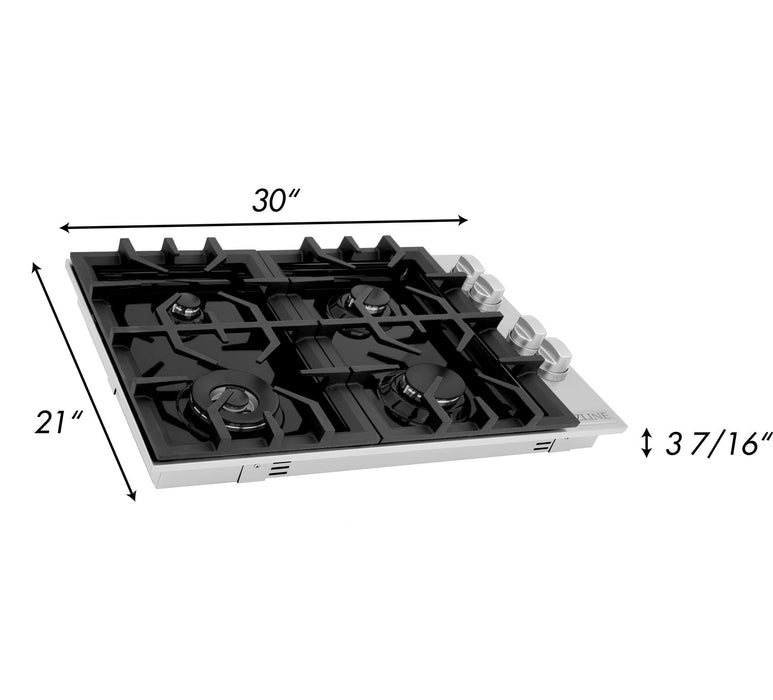 ZLINE 30" Drop-In Cooktop with 4 Gas Burners and Black Porcelain Top, RC30-PBT