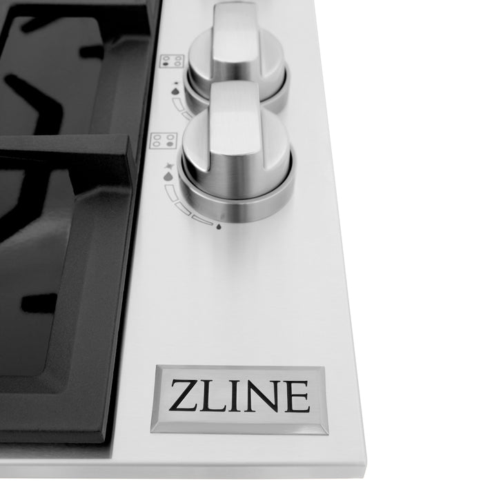 ZLINE 30" Drop-In Cooktop with 4 Gas Burners and Black Porcelain Top, RC30-PBT