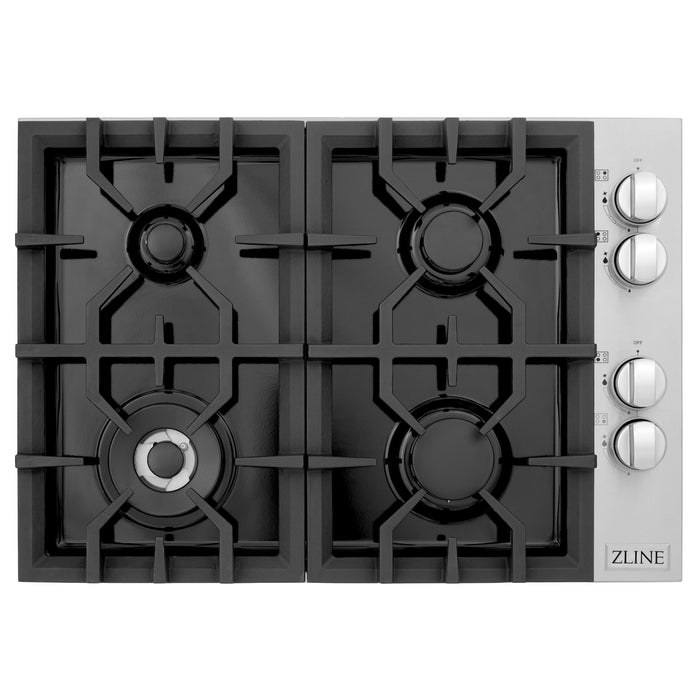 ZLINE 30" Drop-In Cooktop with 4 Gas Burners and Black Porcelain Top, RC30-PBT