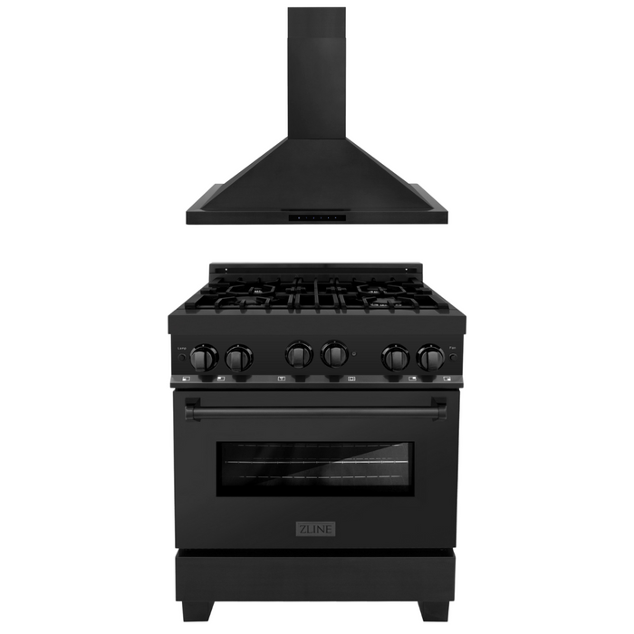 ZLINE 30 in. Gas Range in Black Stainless Steel & 30 in. Range Hood Appliance Package, 2KP-RGBRH30