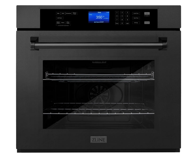 ZLINE 4-Piece Appliance Package - 30 In. Rangetop, Wall Oven, Refrigerator, and Microwave Oven in Black Stainless Steel, 4KPR-RTB30-MWAWS