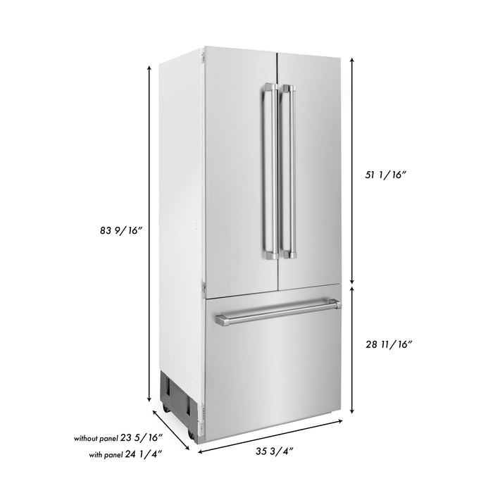 ZLINE 36" Built-In 3-Door French Door Refrigerator in Stainless Steel, RBIV-304-36