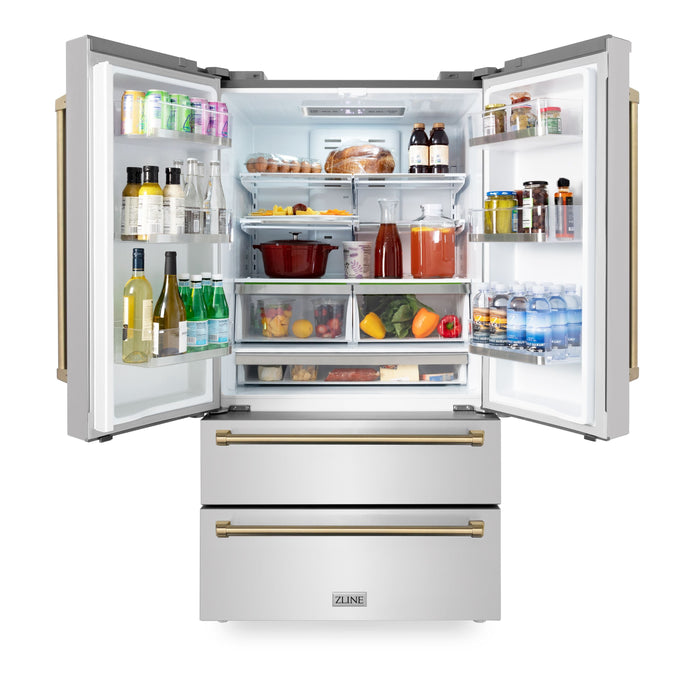 ZLINE Autograph Package - 48" Dual Fuel Range, Range Hood, Refrigerator, Dishwasher with Bronze Accents