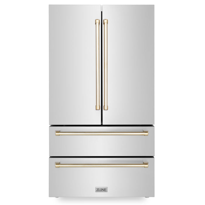 ZLINE 36" Autograph Edition Refrigerator in Fingerprint Resistant Stainless Steel and Gold Accents, RFMZ-36-G