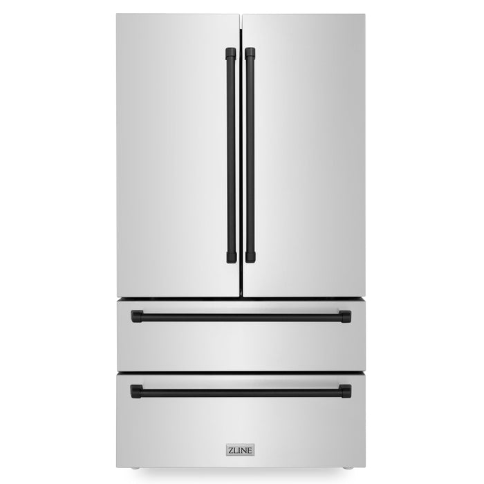 ZLINE 36" Autograph Edition Refrigerator in Fingerprint Resistant Stainless Steel and Matte Black Accents, RFMZ-36-MB