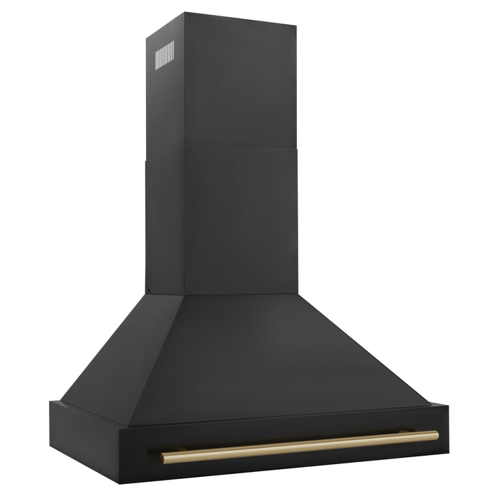 ZLINE 36" Autograph Edition Wall Mount Range Hood in Black Stainless Steel with Champagne Bronze Handle, BS655Z-36-CB