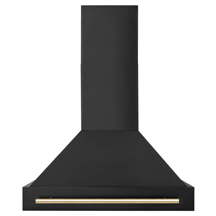 ZLINE 36" Autograph Edition Wall Mount Range Hood in Black Stainless Steel with Gold Handle, BS655Z-36-G