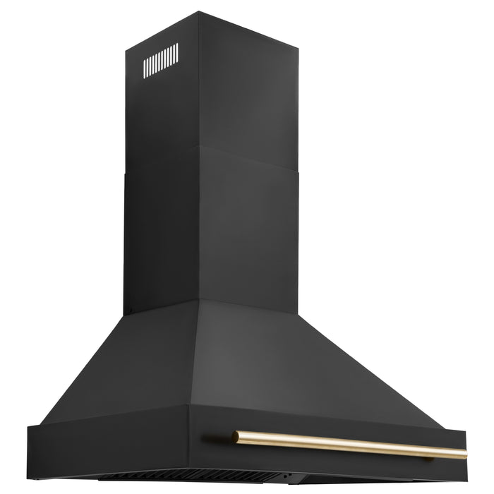 ZLINE 36" Autograph Edition Wall Mount Range Hood in Black Stainless Steel with Gold Handle, BS655Z-36-G