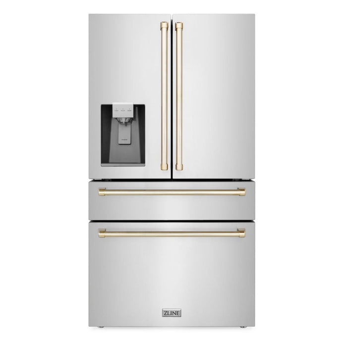 ZLINE 36" Autograph Edition Refrigerator in Fingerprint Resistant Stainless Steel with Gold Accents, RFMZ-W-36-G
